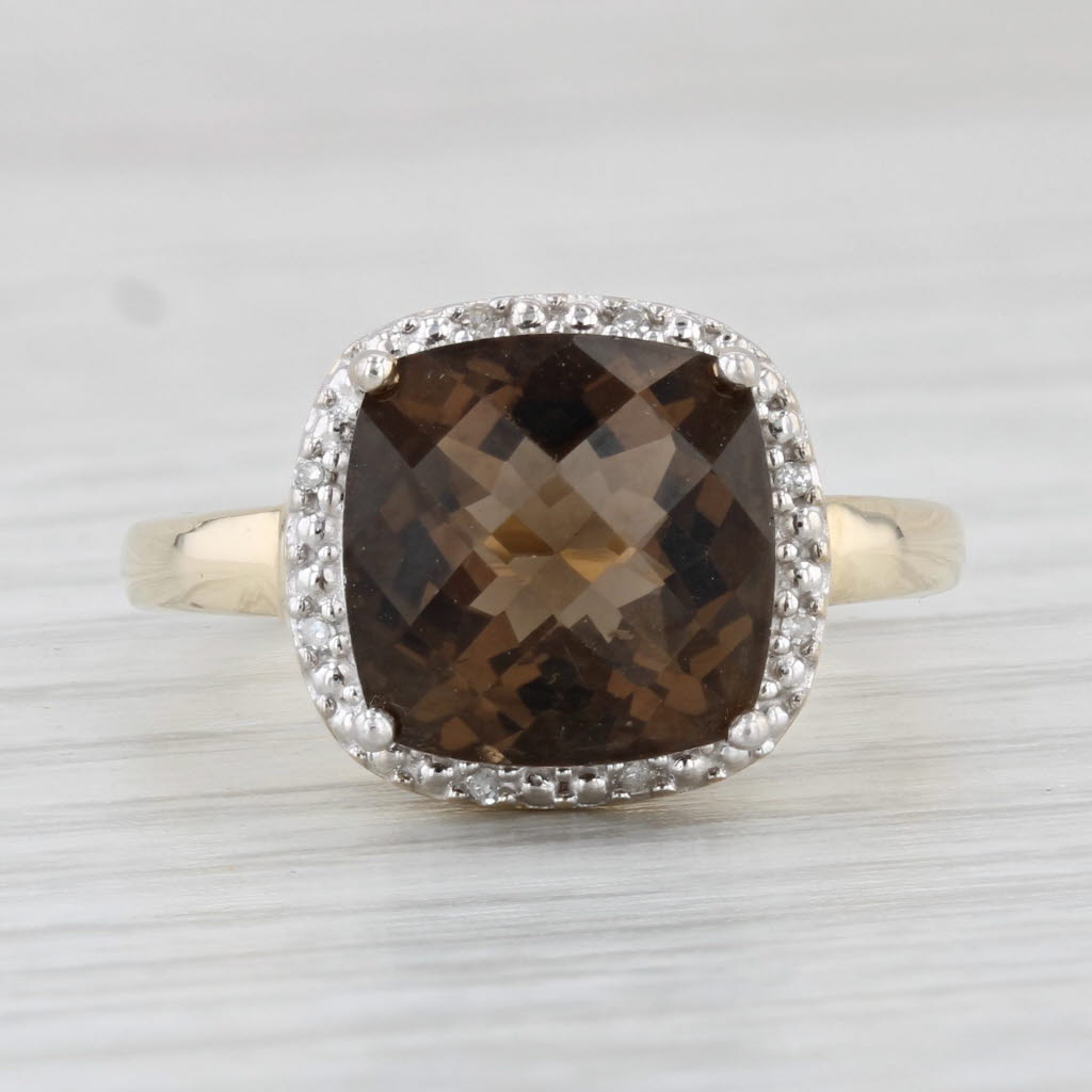 Light Gray 4.20ct Smoky Quartz Diamond Halo Ring 10k Yellow Gold Size 7