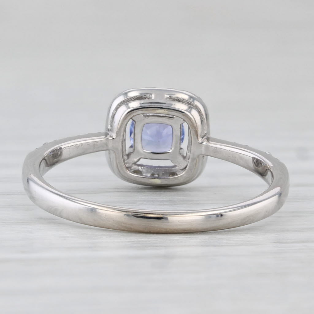 Light Gray 0.55ctw Tanzanite Diamond Halo Ring 9k White Gold Size 7.5 Engagement