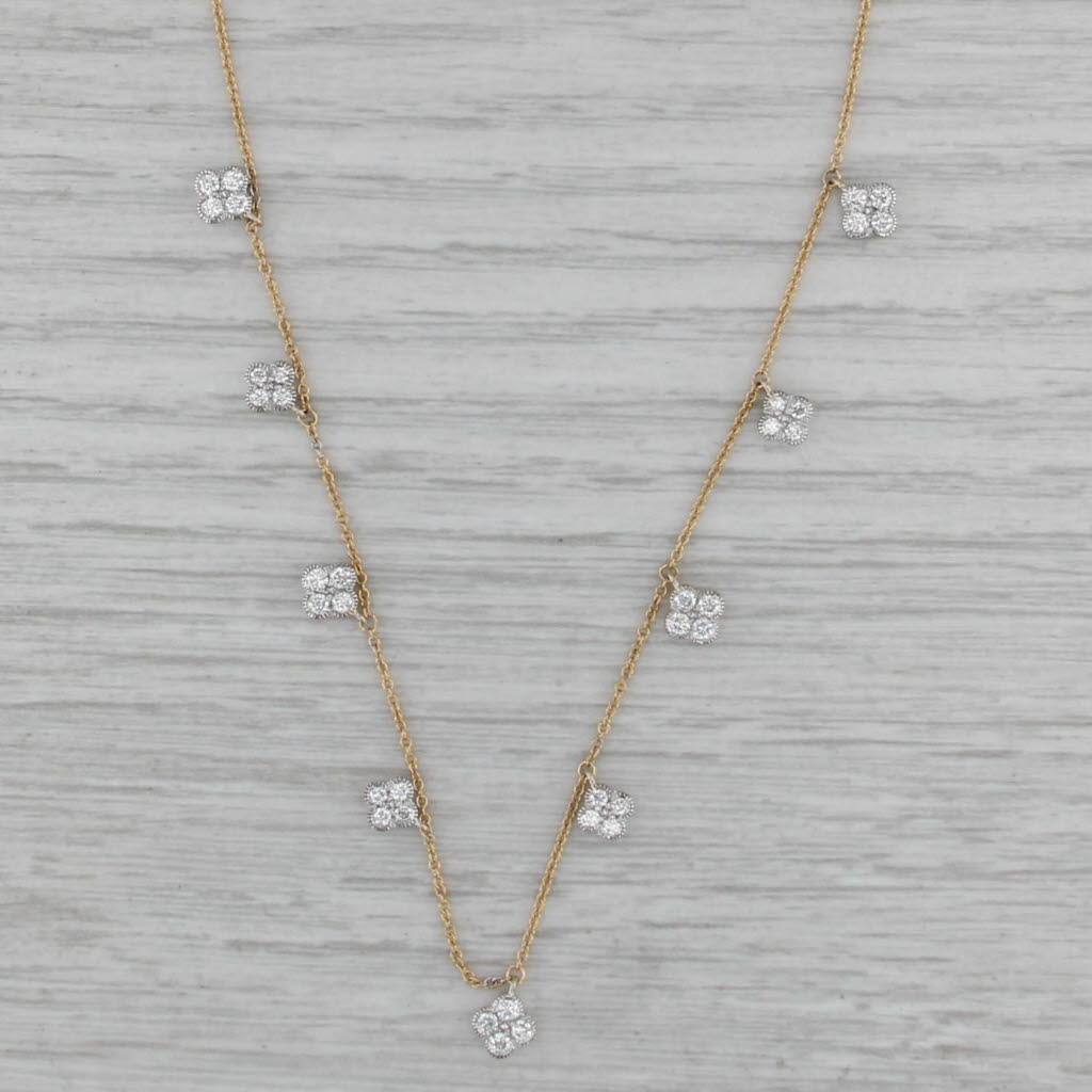 New Diamond Clover Station Necklace 14k Yellow White Gold 18" Adjustable