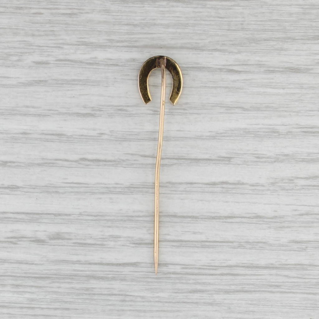 Antique Horseshoe Stickpin 10k Yellow Gold Imitation Pearl