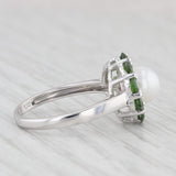 Cultured Pearl Green Chrome Diopside Halo Ring 10k White Gold Size 7