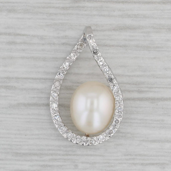 Cultured Pearl Diamond Teardrop Pendant 14k White Gold