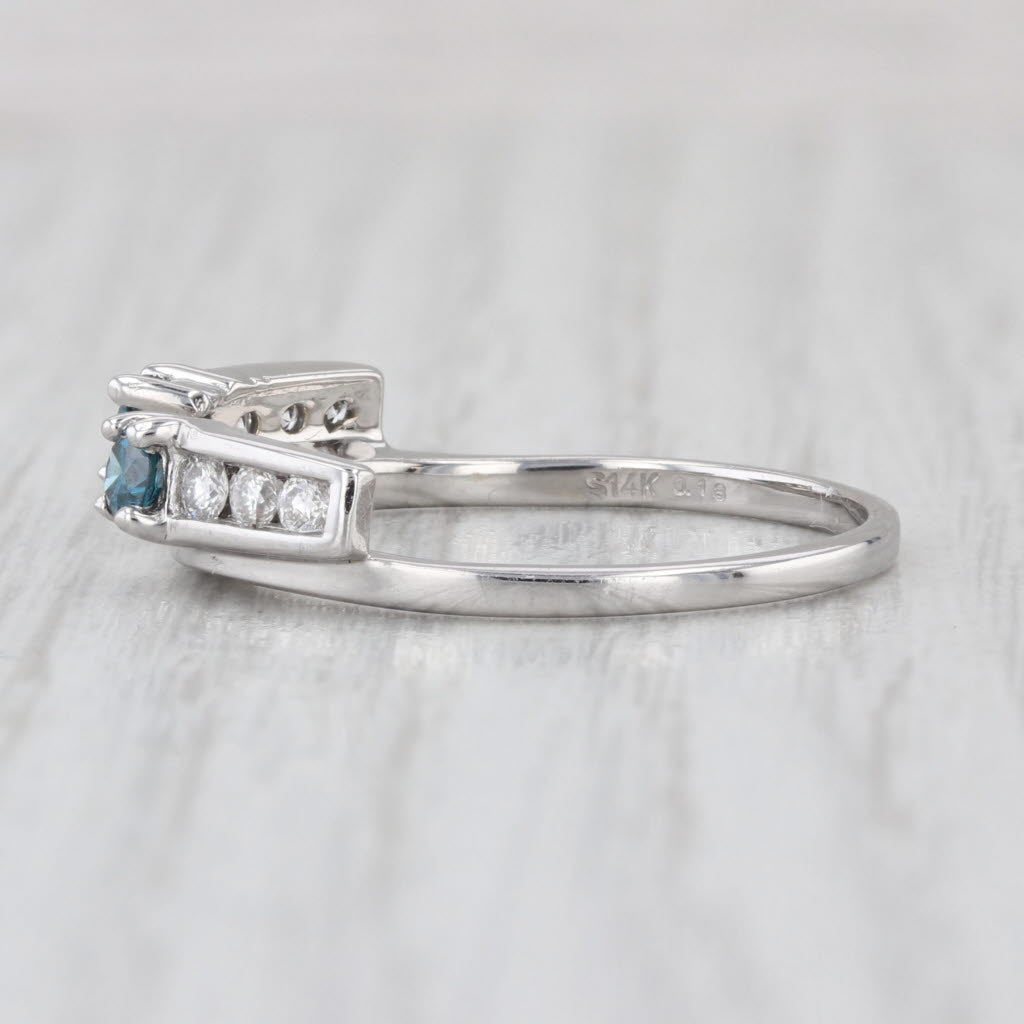 0.44ctw Blue White Sapphire Wedding Band Guard Ring 14k White Gold Stackable