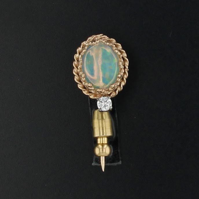 Opal Diamond Small Stickpin 14k Yellow Gold Oval Cabochon