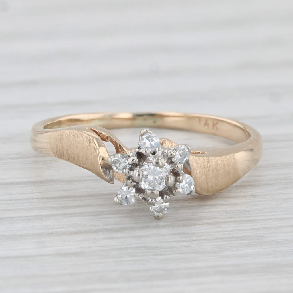 Light Gray VS2 Diamond Flower Engagement Ring 14k Yellow Gold Size 4.25