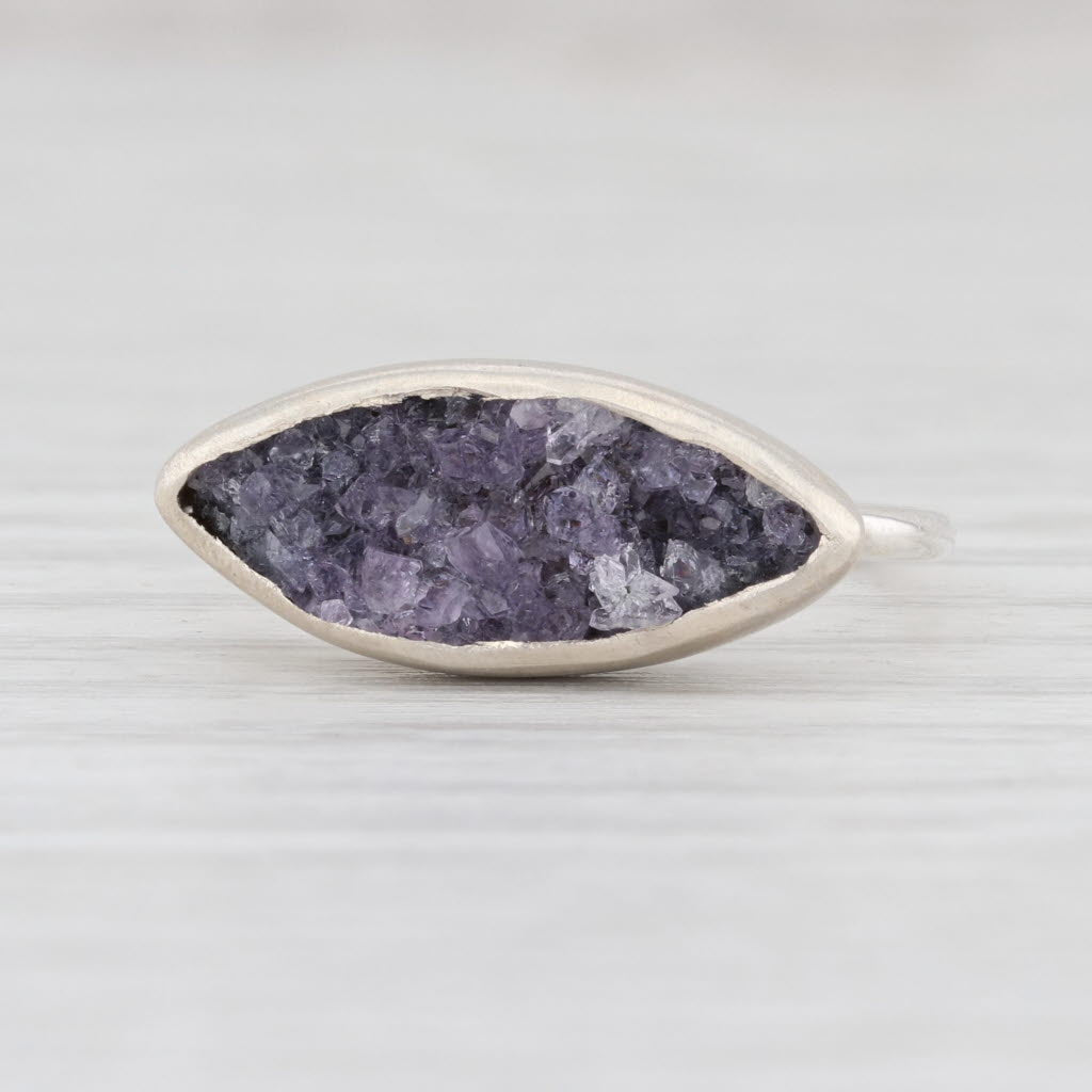 New Nina Wynn Amethyst Druzy Ring Size 7 Sterling Silver Solitaire Statement