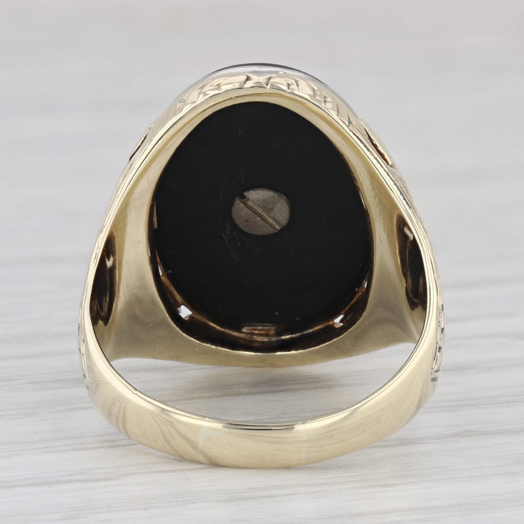 Light Gray Vintage Black Onyx Oval Tablet Signet Ring 10k Yellow Gold Size 7.75