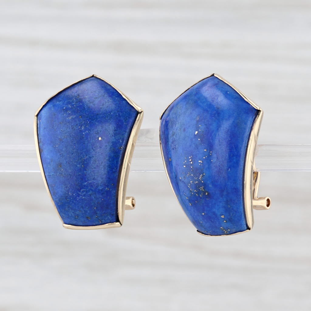 Blue Lapis Lazuli Drop Earrings 14k Yellow Gold Pierced Omega Backs