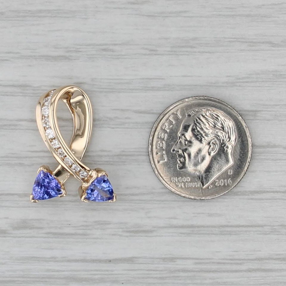 0.88ctw Tanzanite Diamond Support Ribbon Pendant 14k Yellow Gold