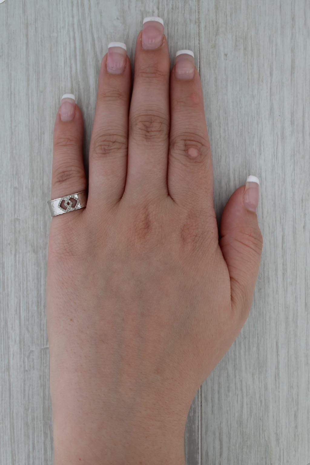 New Diamond Cutout Wide Ring Sterling Silver Size 6.75 Interlocking Band