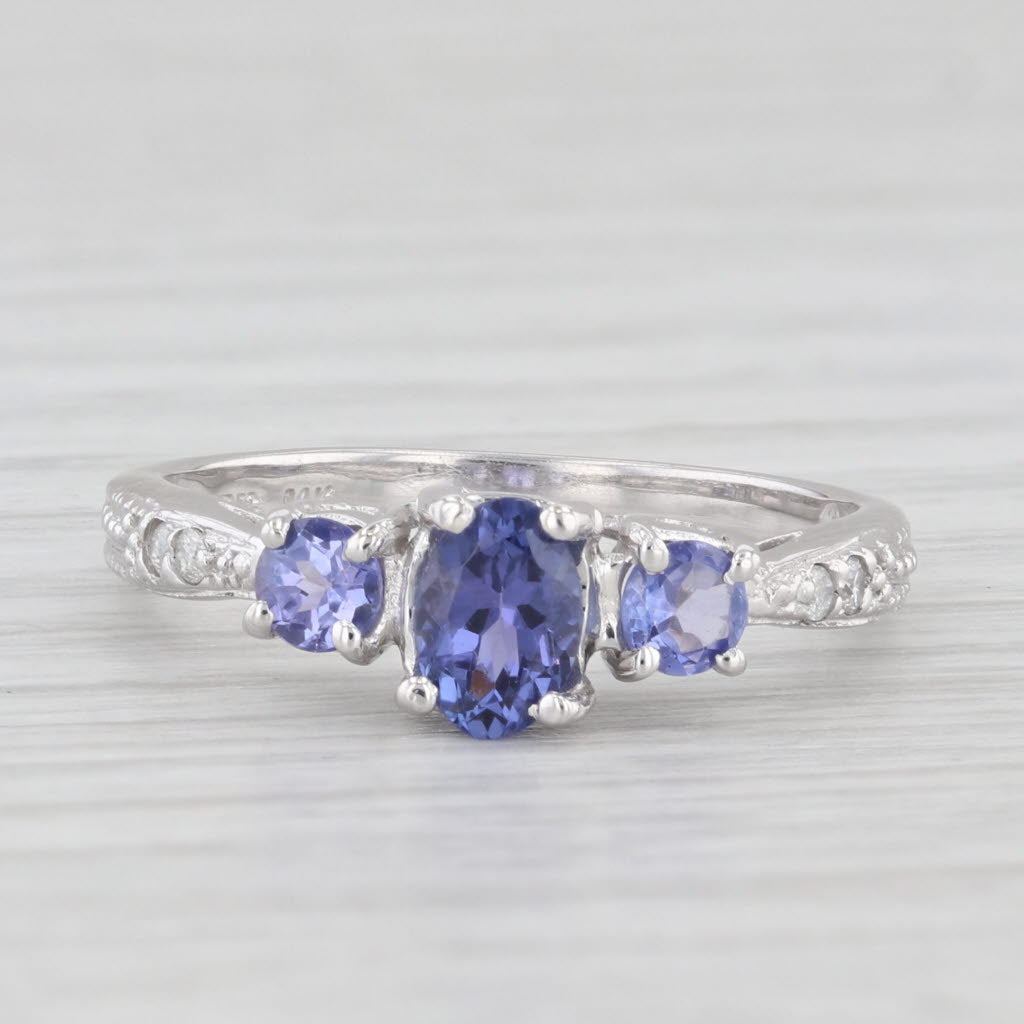 Light Gray 0.94ctw Tanzanite Diamond Ring 14k White Gold Size 7 3-Stone Engagement