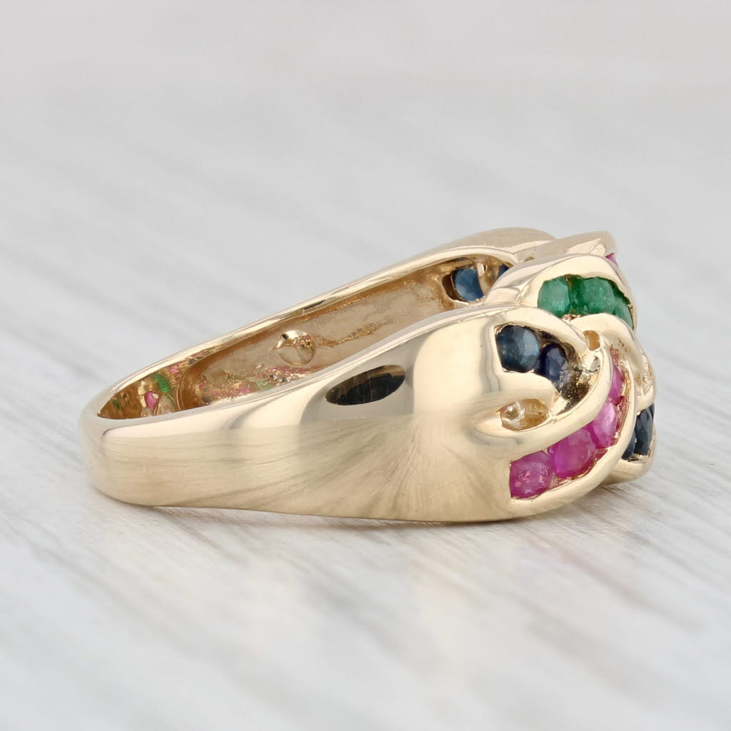 Light Gray 0.72ctw Ruby Emerald Sapphire Woven Gemstone Ring 14k Yellow Gold Size 6.5