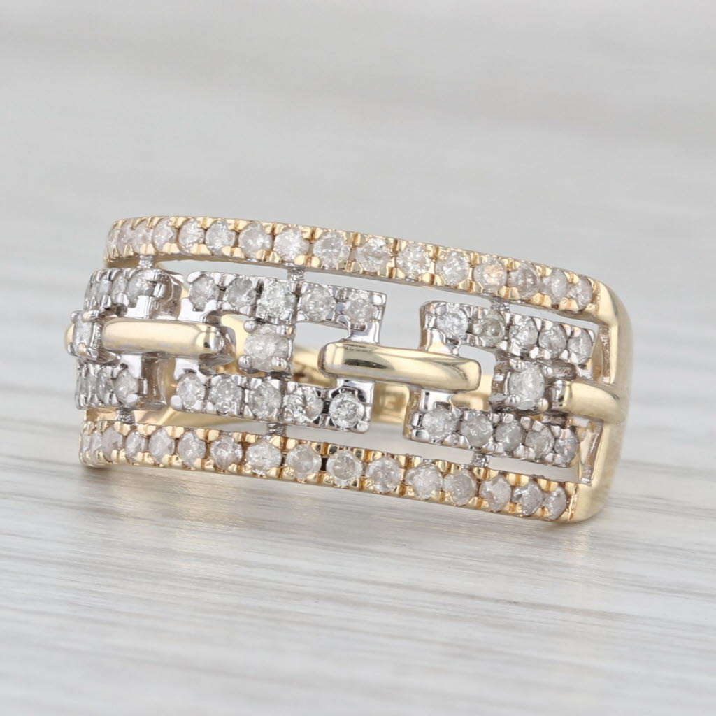 0.75ctw Diamond Chain Pattern Ring 10k Yellow Gold Size 7.75