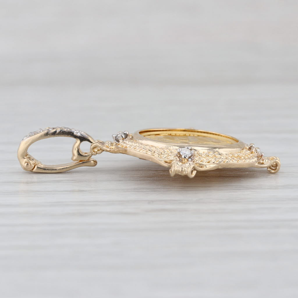 Diamond 1995 Chinese Panda Coin Pendant 14k 1/20oz 999 Gold 5 Yuan