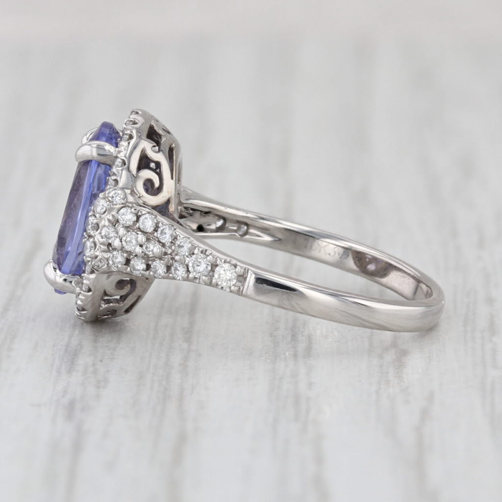 3.66ctw Oval Tanzanite Diamond Halo Ring 10k White Gold Size 6.75 Engagement