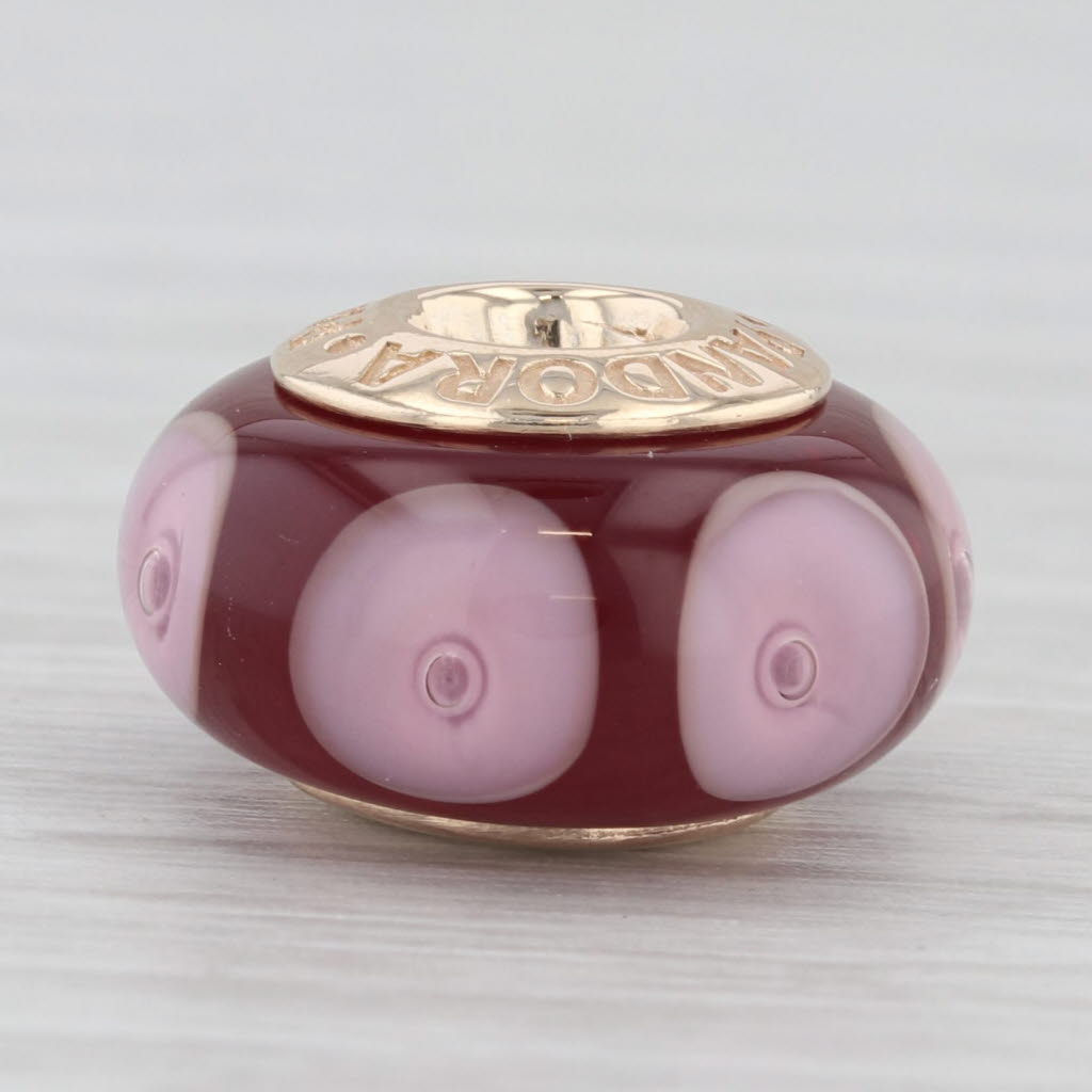 Light Gray Pandora Red Mystic Charm 14k Gold Murano Glass Bead 750401 ALE