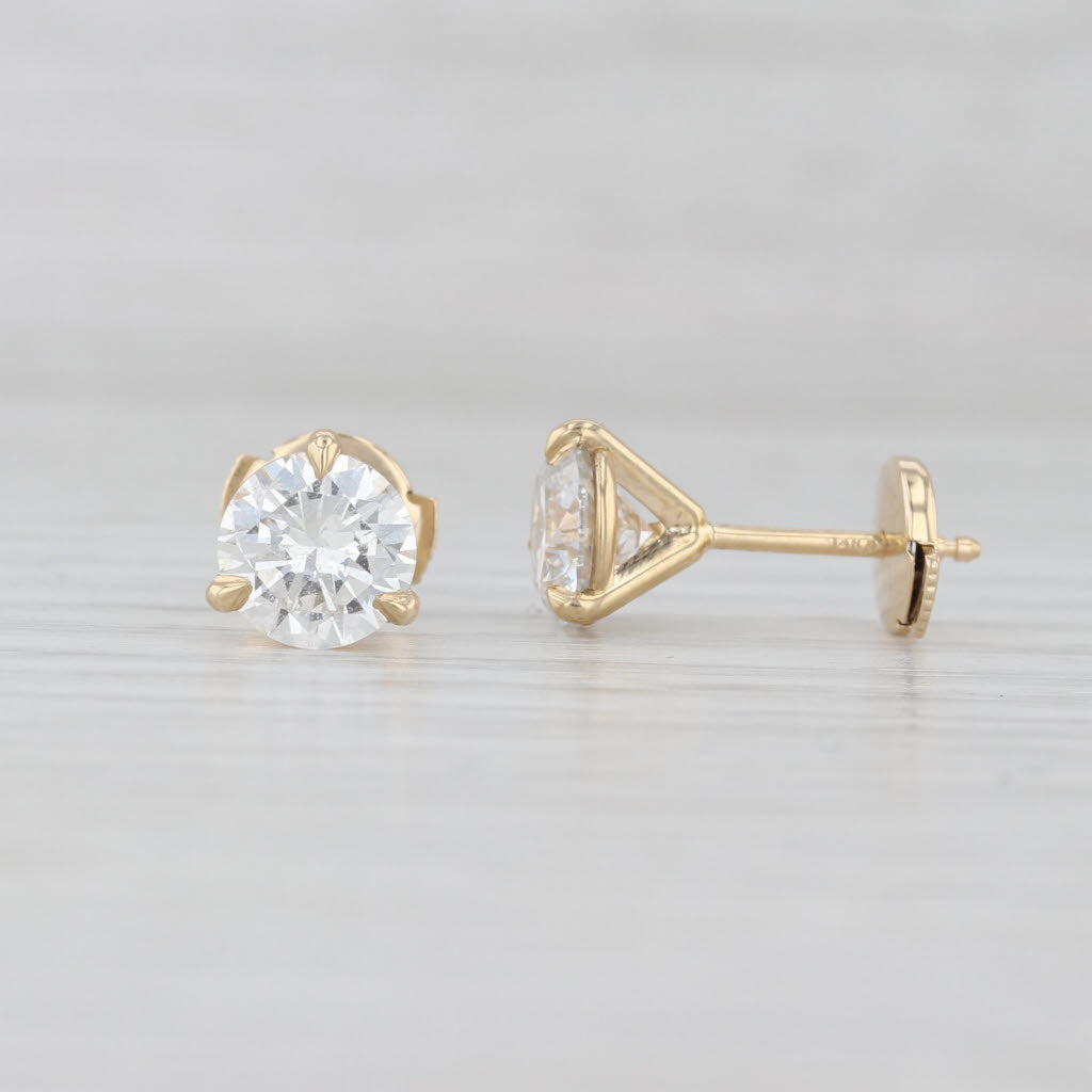 New 2ctw Lab Grown Diamond Stud Earrings 14k Gold IGI Round VVS1-VS2 D-E Studs