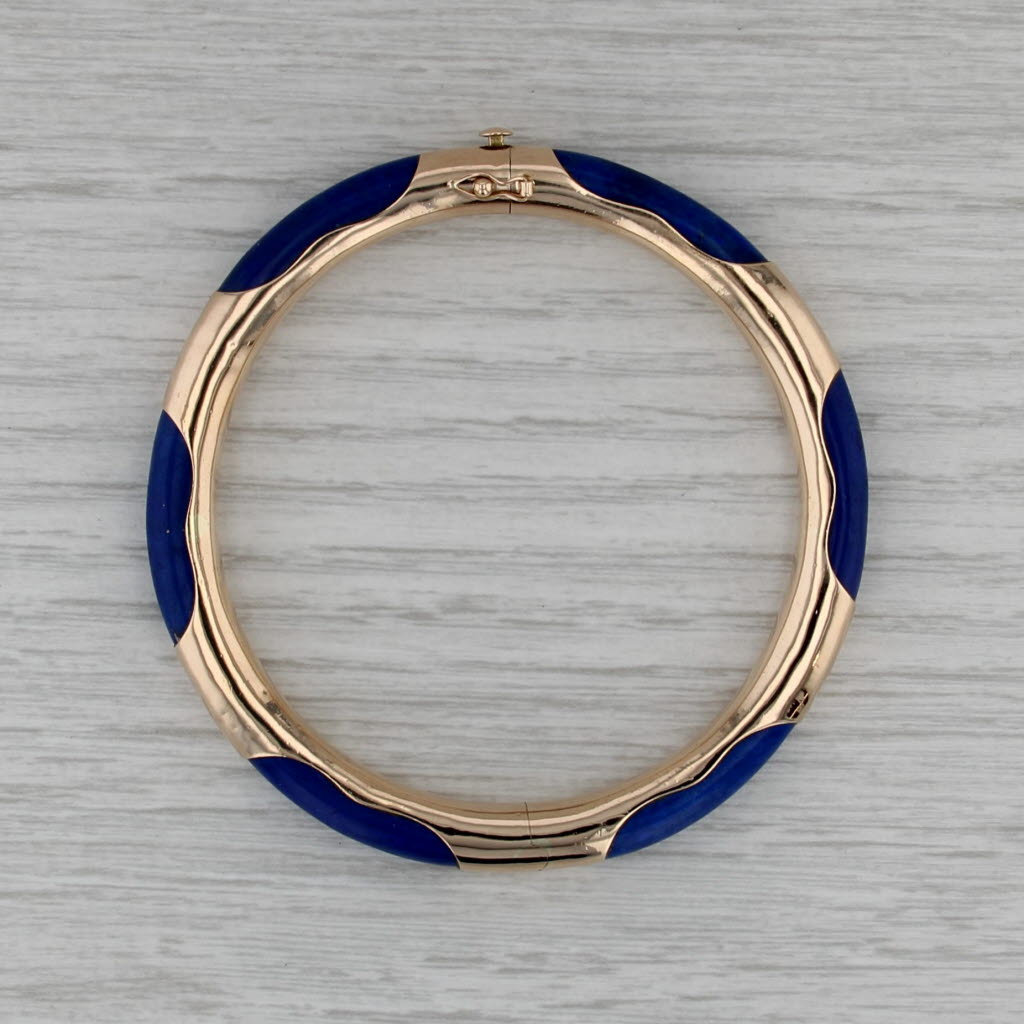 Vintage Blue Lapis Lazuli Bangle Bracelet 14k Yellow Gold 7" Hinged