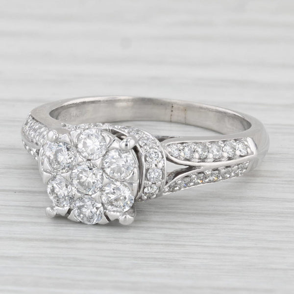 0.83ctw Diamond Cluster Engagement Ring 14k White Gold Size 7.75
