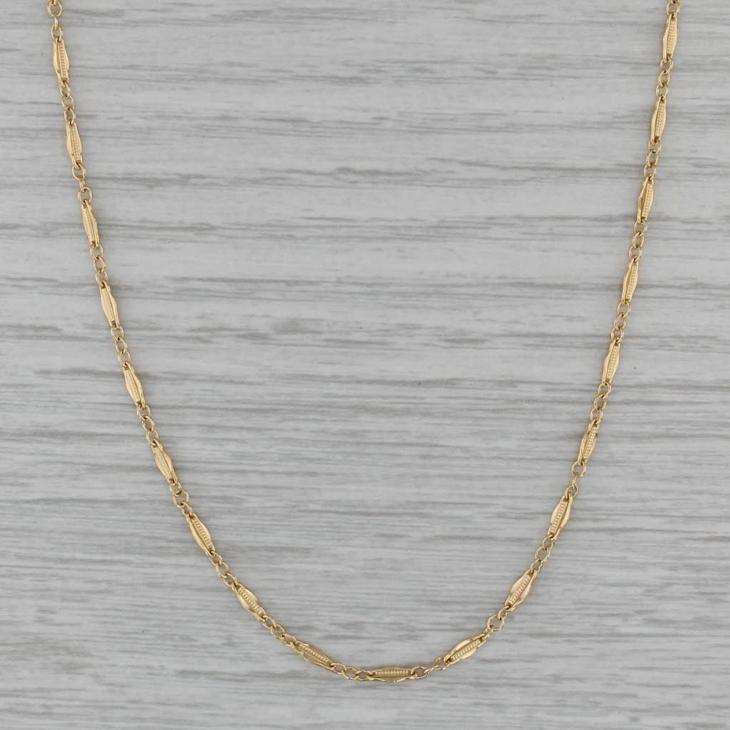 Marquise Bar Link Chain Necklace 14k Yellow Gold 16" 1.8mm
