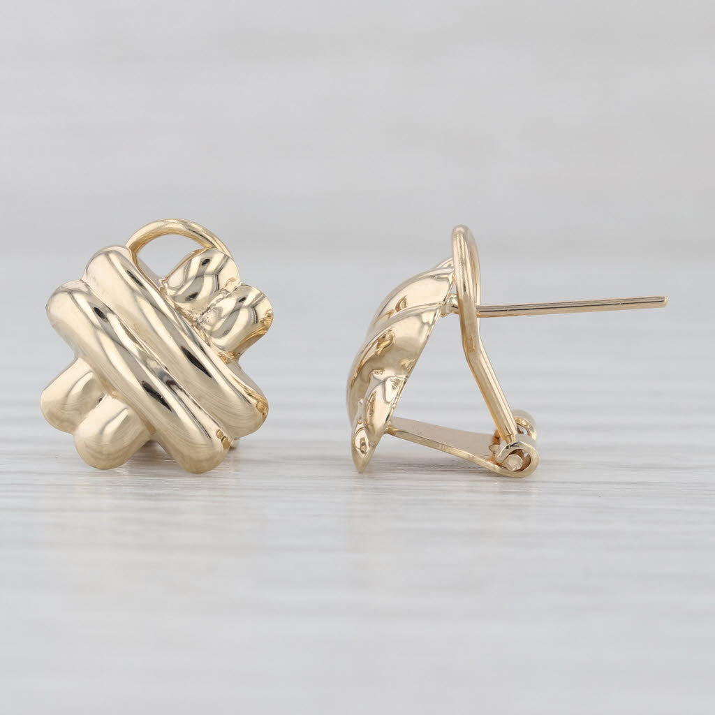 Beveled Knot X Earrings 14k Yellow Gold Omega Back Drops