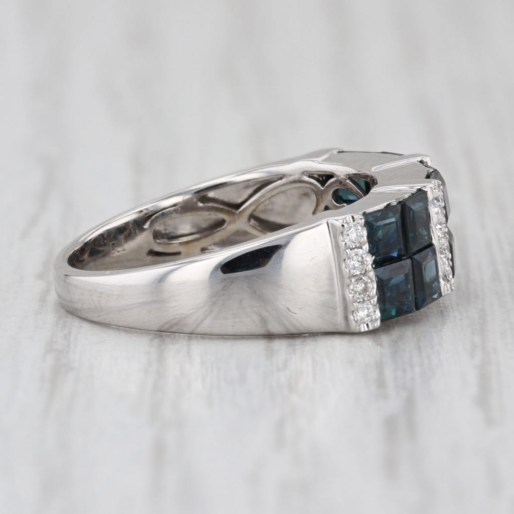 2.52ctw Blue Sapphire Diamond Ring 14k White Gold Size 7.25 Stackable