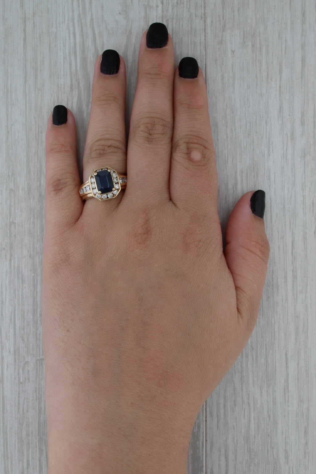 4.26ctw Emerald Cut Blue Sapphire Diamond Ring 14k Yellow Gold Size 8