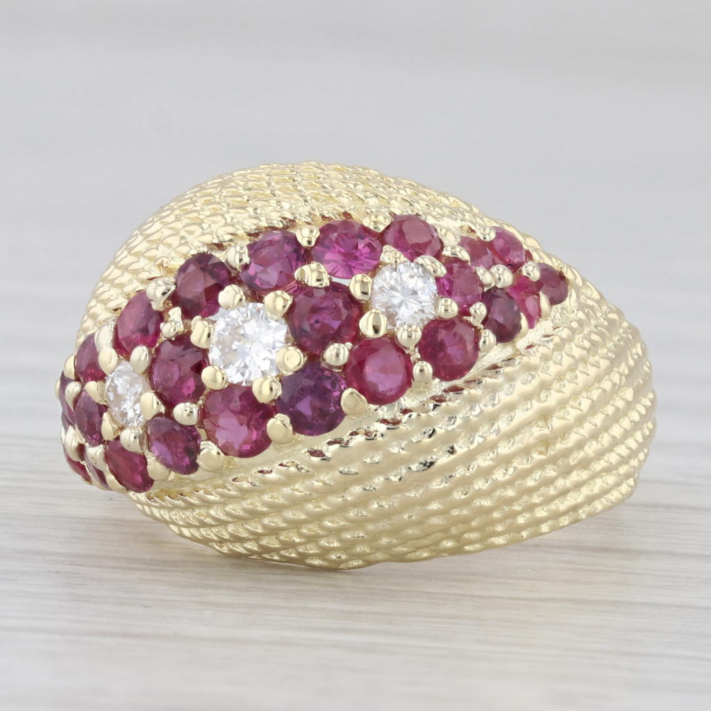 Light Gray 1.70ctw Diamond Ruby Flower Ring 18k Yellow Gold Size 7.5 Cocktail