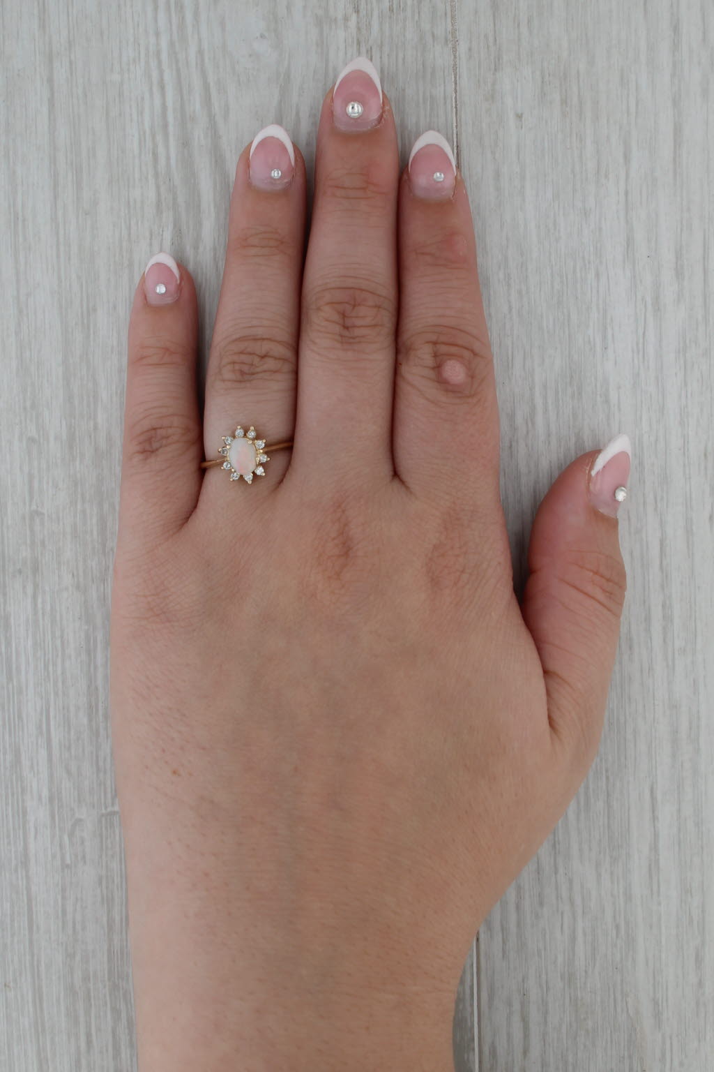 Opal Cabochon Diamond Halo Ring 14k Yellow Gold Size 7.5