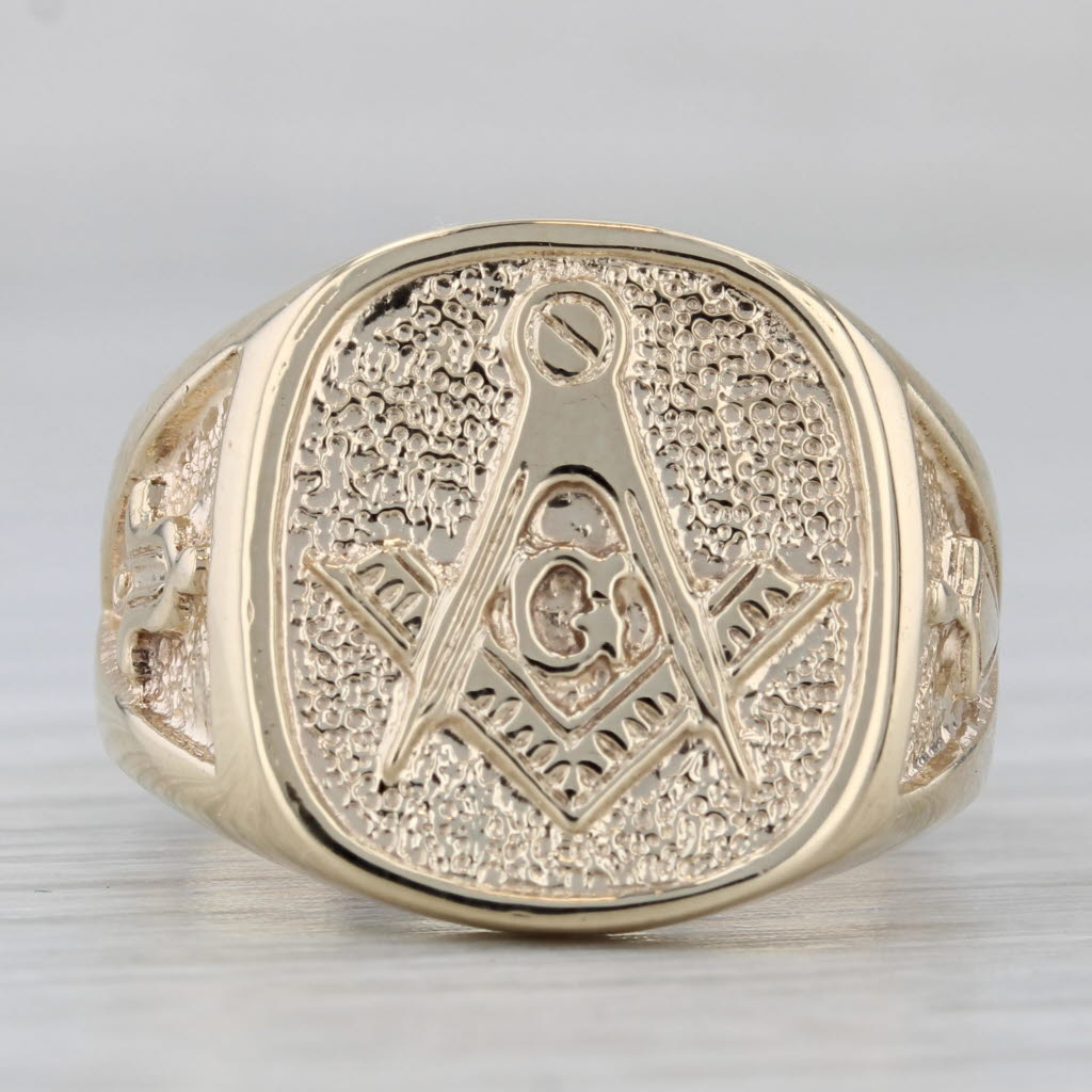Gray Vintage Masonic Signet Ring 10k Gold Blue Lodge Square Compass Trowel Size 9