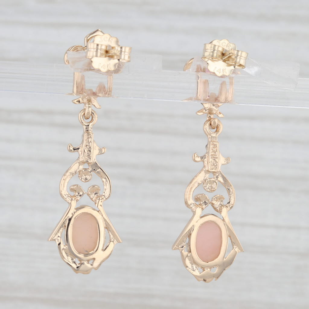 Light Gray 0.24ctw Pink Tourmaline Opal Floral Dangle Earrings 14k Yellow Gold