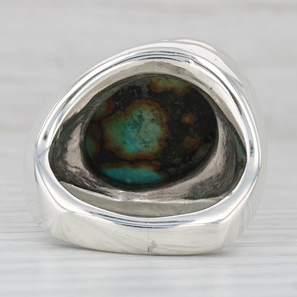 Light Gray Large Native American Marbled Turquoise Ring Sterling Silver Size 13.5