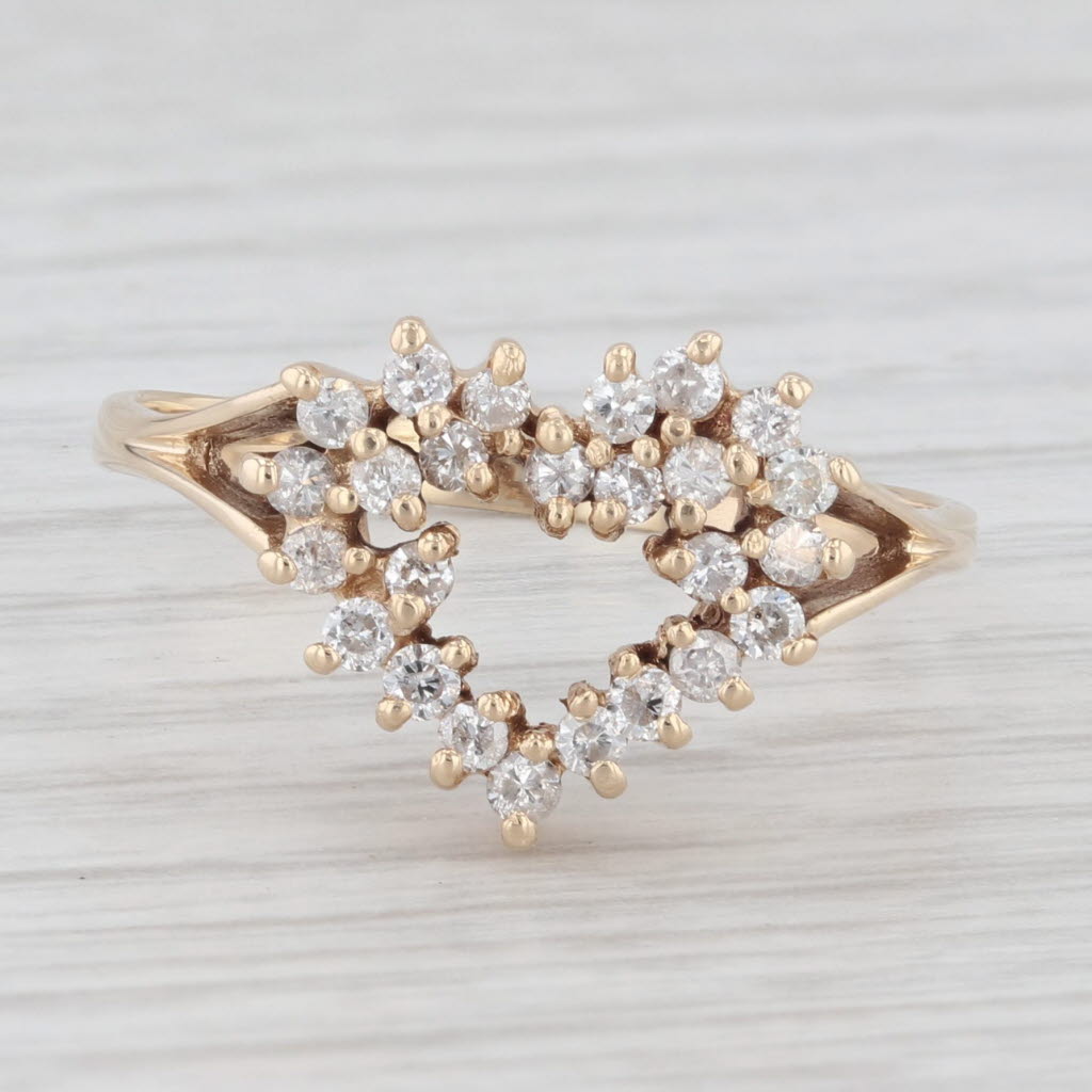 Light Gray 0.40ctw Diamond Open Heart Ring 14k Yellow Gold Size 9.25