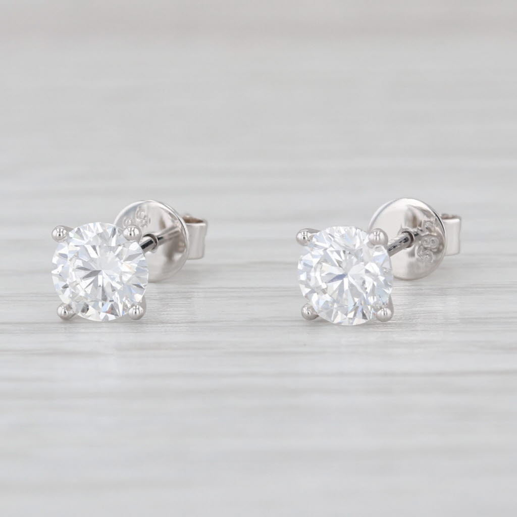 New 1.14ctw Round Lab Grown Diamond Stud Earrings 14k White Gold Studs