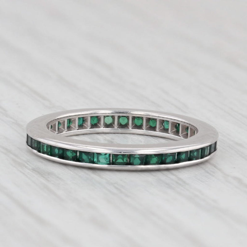 Vintage Lab Created Green Gemstone Eternity Band 12k White Gold Size 4.5