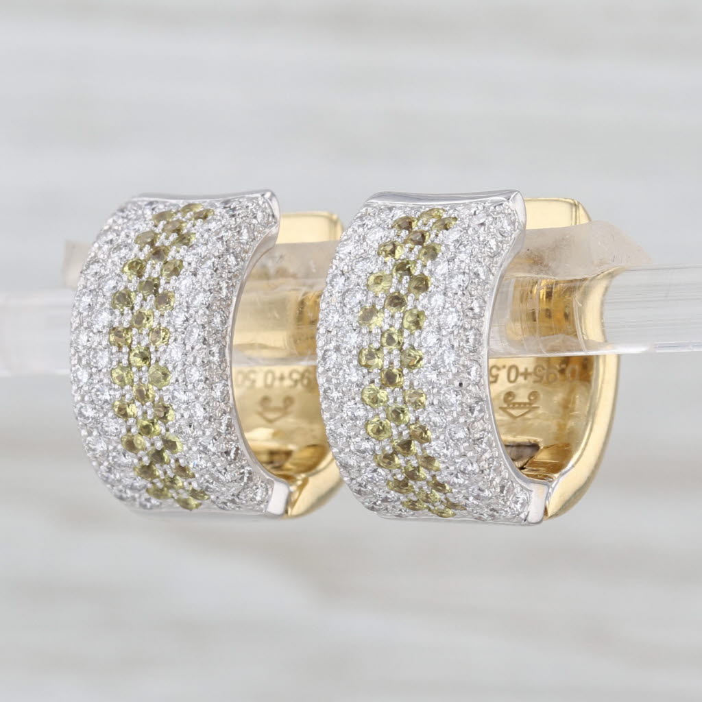 Casa Gi 2ctw Diamond Sapphire Hoop Huggie Earrings 18k Gold Snap Top Round Hoops