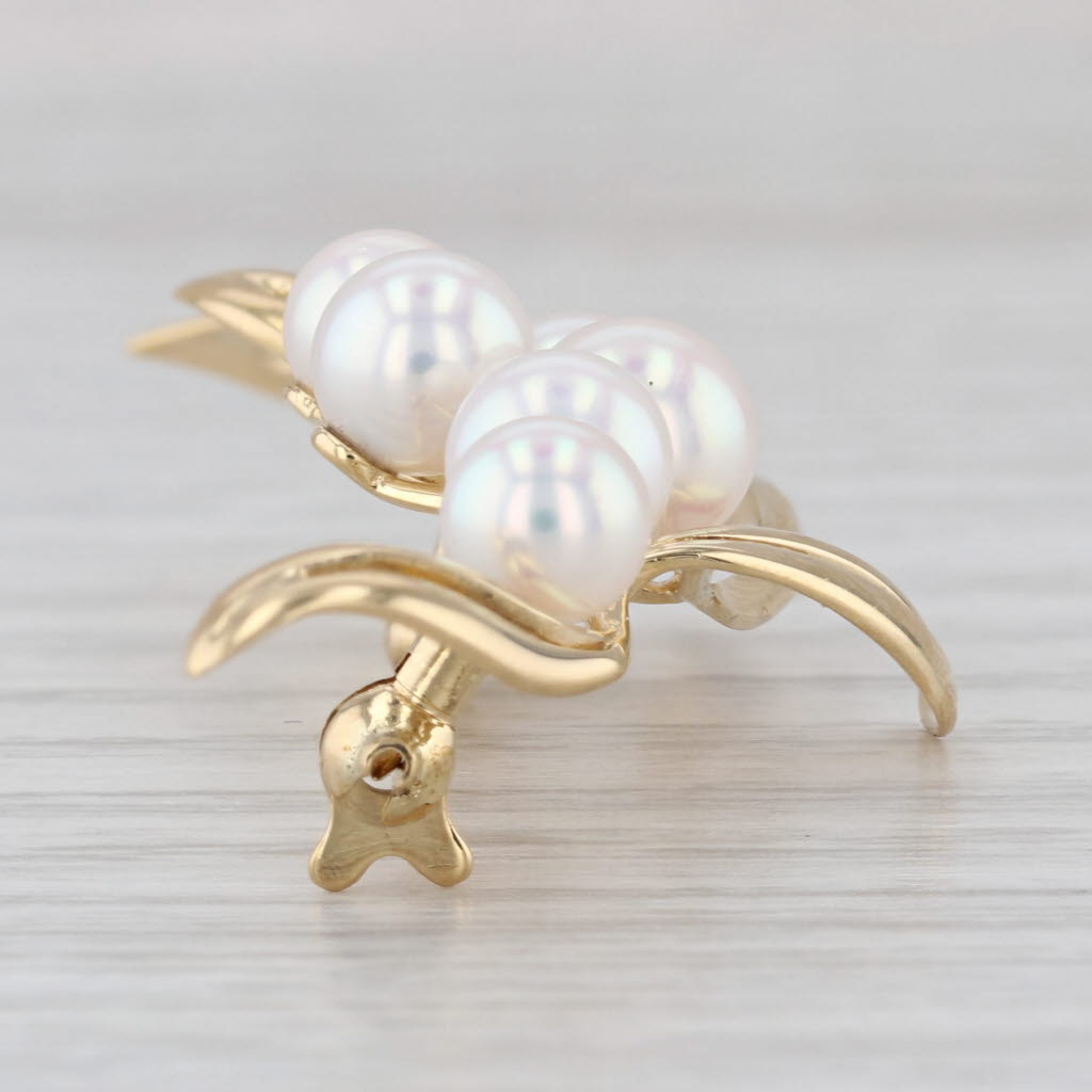 Mikimoto Cultured Pearl Flower Brooch 18k Yellow Gold Pin