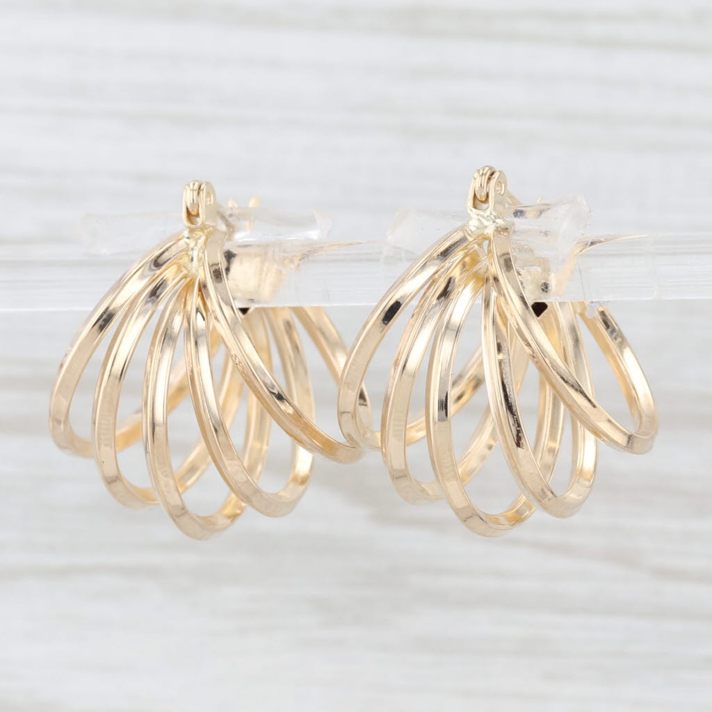 Light Gray Multi-Hoop Hoop Earrings 14k Yellow Gold Snap Top Round Hoops