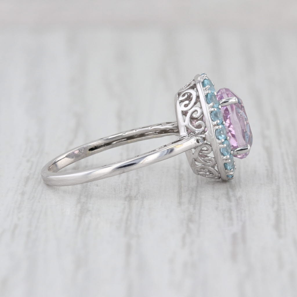 2.70ctw Oval Pink Kunzite Blue Apatite Halo Ring 14k White Gold Size 6.25
