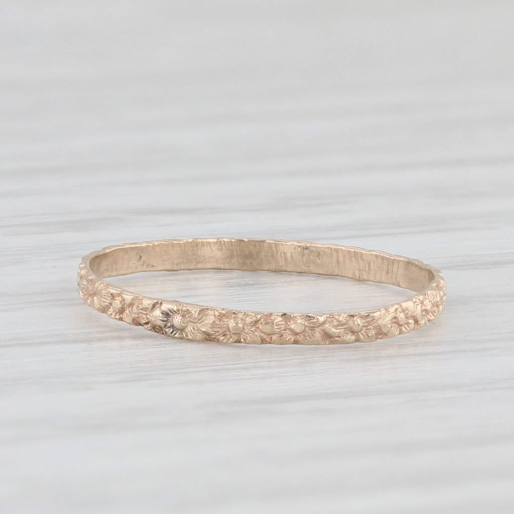 Light Gray Ostby Barton Floral Vintage Baby Ring 10k Yellow Gold Small Size Band