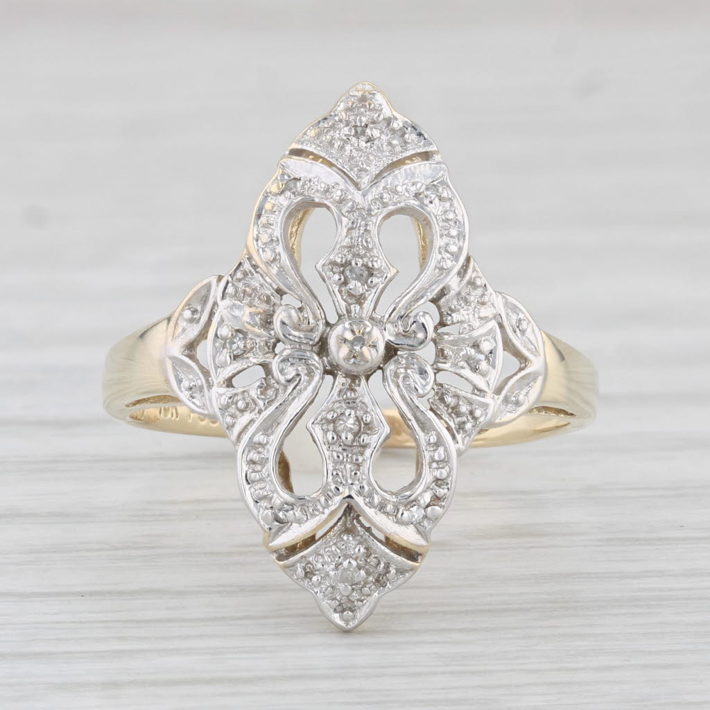Light Gray Diamond Accented Opening Ring 10k Yellow White Gold Size 9.5
