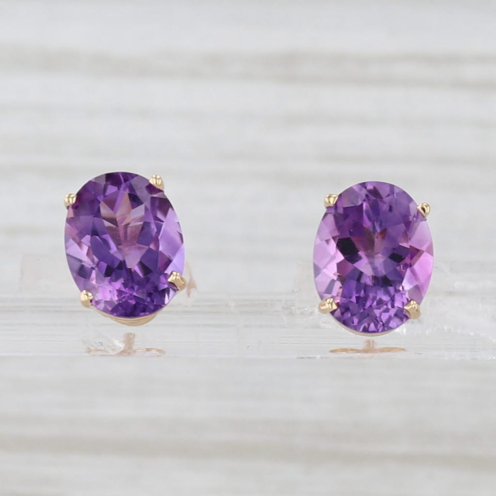 Light Gray 3.40ctw Oval Solitaire Amethyst Stud Earrings 14k Yellow Gold