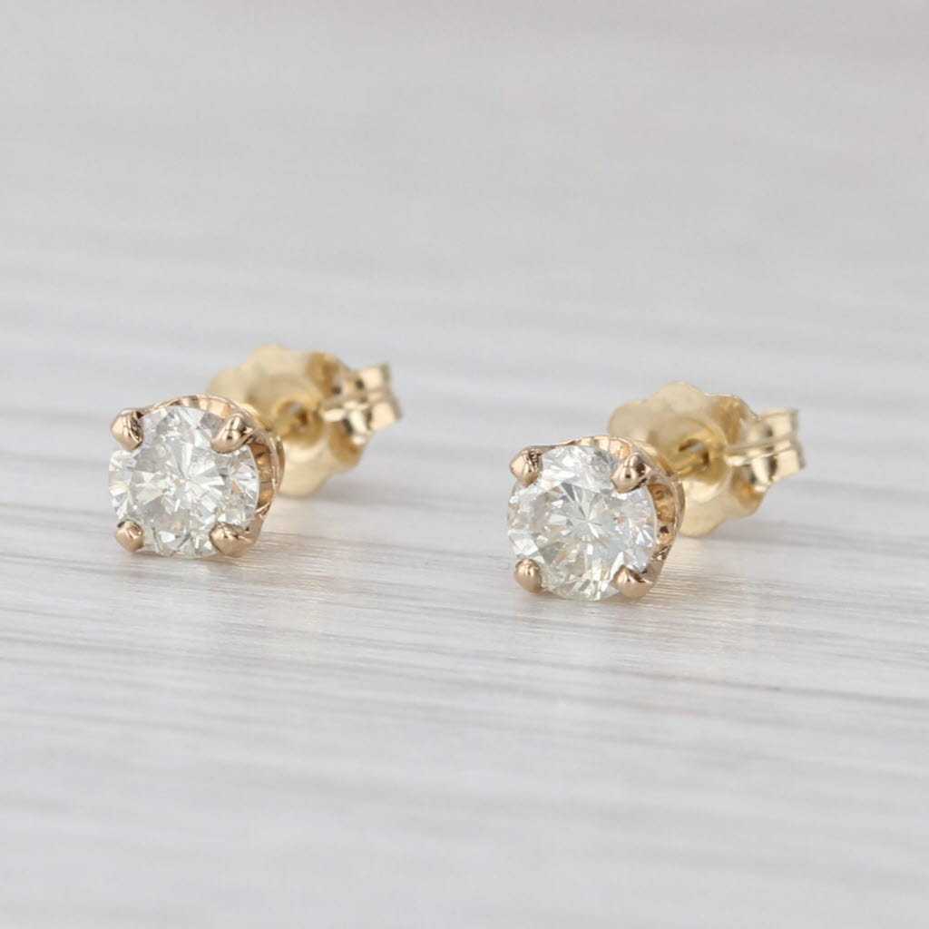 0.56ctw Diamond Stud Earrings 14k Yellow Gold Small Round Solitaire Studs