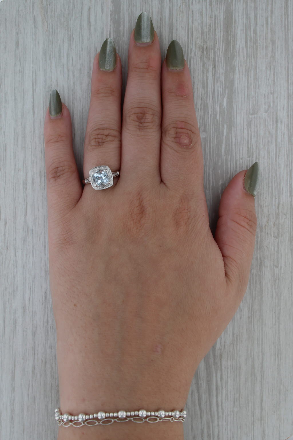 1.64ctw Aquamarine Diamond Halo Ring 14k White Gold Size 8