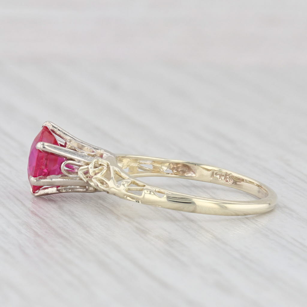 Light Gray 1.75ct Lab Created Ruby Solitaire Ring 14k Yellow White Gold Size 5.5 Vintage