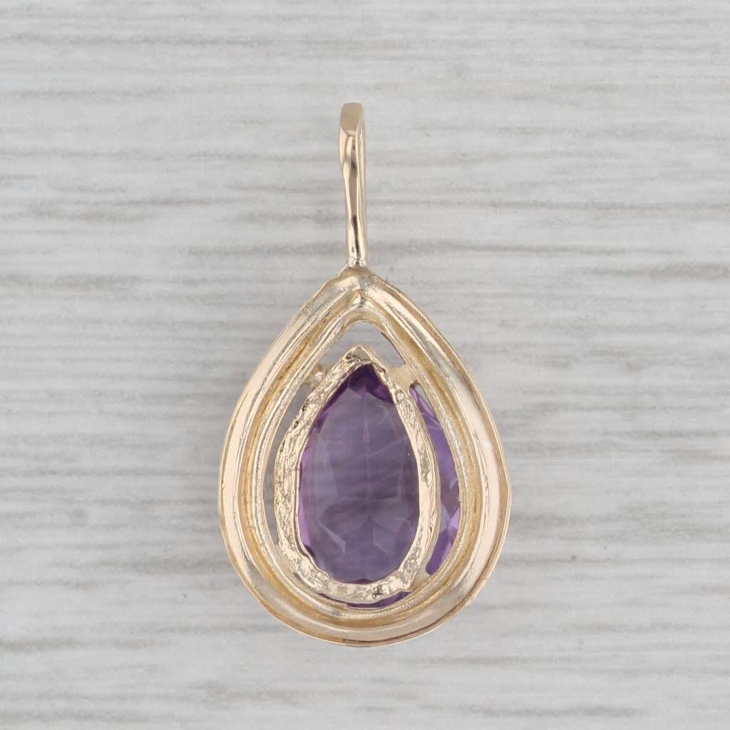 Gray 1.42ct Pear Amethyst Solitaire Teardrop Pendant 14k Yellow Gold