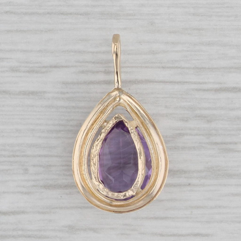 1.42ct Pear Amethyst Solitaire Teardrop Pendant 14k Yellow Gold