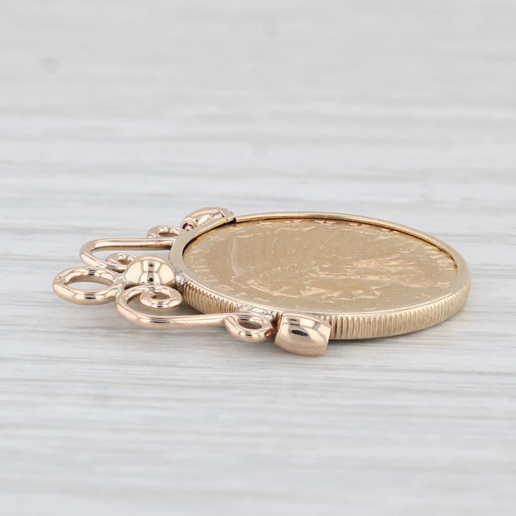 Light Gray Authentic 1910 2.50 Indian Head Coin Pendant 10k Gold Bezel 900 Gold Coin