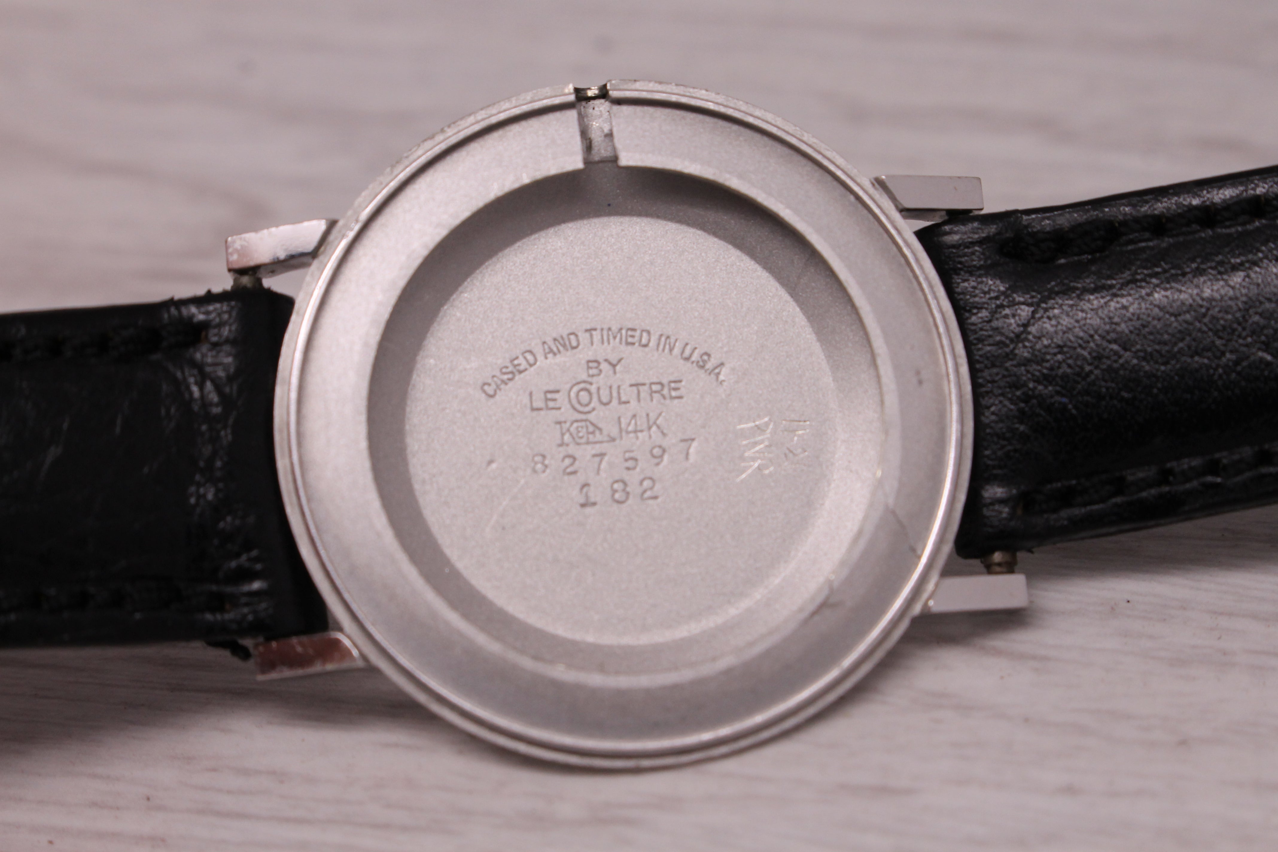 Dark Gray Vintage 1960s LeCoultre Mystery Dial 14k White Gold Diamond Dial Mens Watch