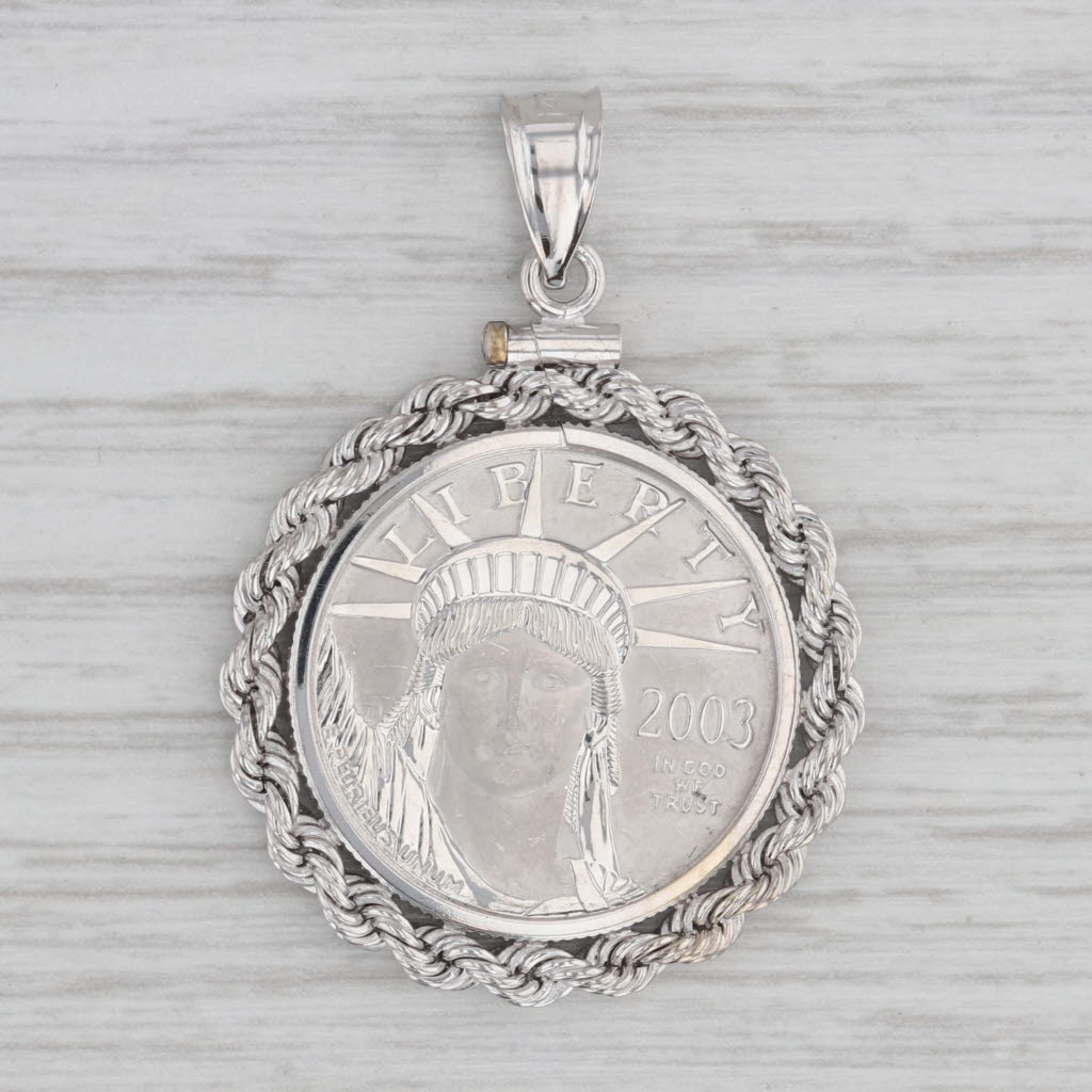 Gray 2003 Platinum American Eagle 25 Dollar Coin Pendant 1/4oz 999 14k Gold Liberty